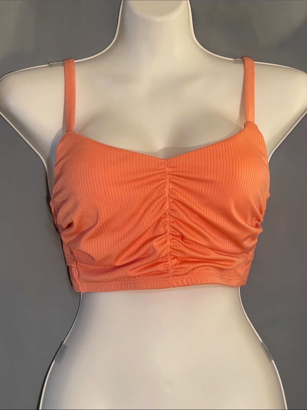 Ruched Ribbed Crop Top - Orange